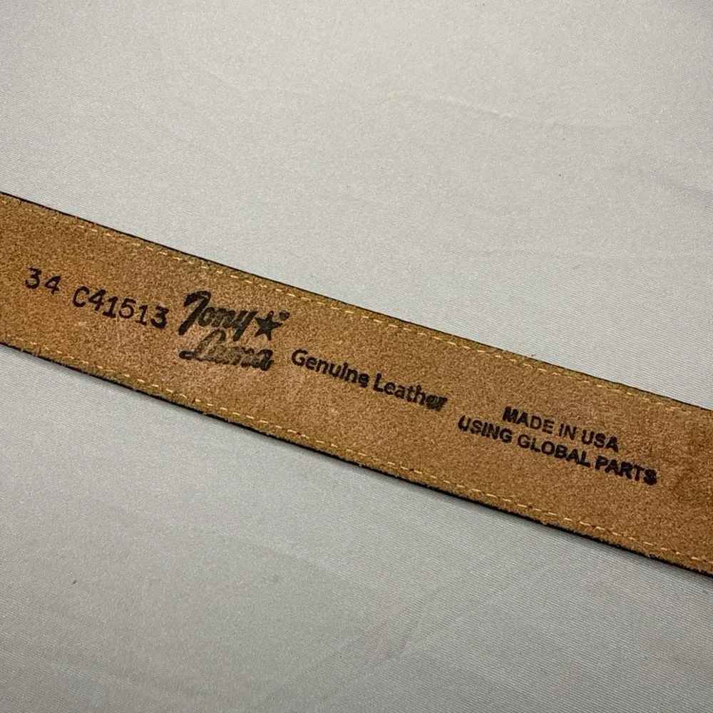 Tony Lama Westerly Ride Black Tooled Leather Belt Size 34 Bronco Rider C41513